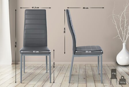 4-delige set eetkamerstoelen Miyfaar kunstleer, Grijs