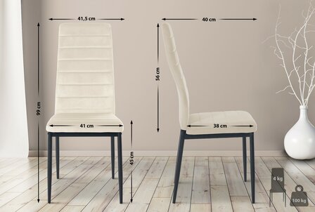 4-delige set eetkamerstoelen Miyfaar fluweel, Creme