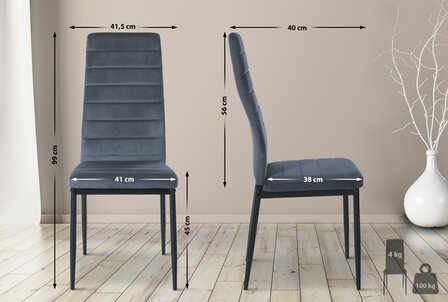 4-delige set eetkamerstoelen Miyfaar fluweel, Grijs