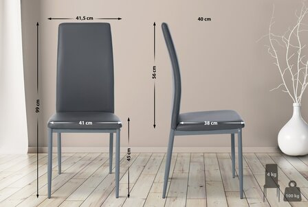 4-delige set eetkamerstoelen Sovina kunstleer, Grijs