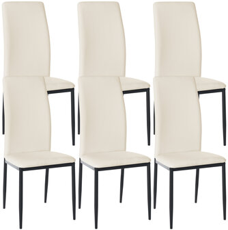 6-delige set eetkamerstoelen Sovina kunstleer, Creme