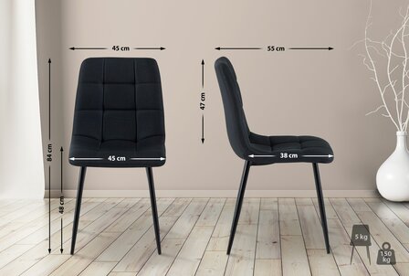 4-delige set eetkamerstoelen Entibas Stof, Zwart