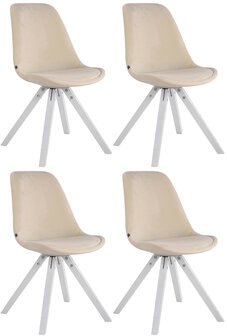 4-delige set stoelen Teulouso Velvet Square wit, Creme