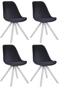 4-delige set stoelen Teulouso Velvet Square wit, Zwart
