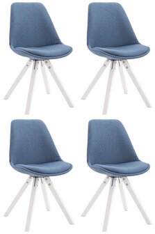 4-delige set bezoekersstoel Teulouso stof Square wit, Blauw