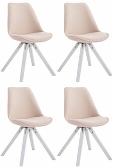 4-delige set bezoekersstoel Teulouso stof Square wit, Creme