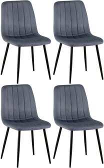 4-delige set stoelen Dojin fluweel, Grijs