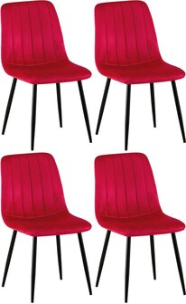 4-delige set stoelen Dojin fluweel, Rood