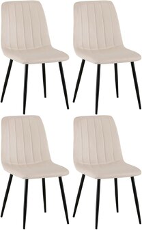 4-delige set stoelen Dojin fluweel, Creme