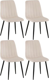 4-delige set stoelen Dojin fluweel, Creme