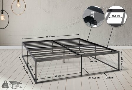 Metalen bed Scili 200x180x46 cm, Zwart