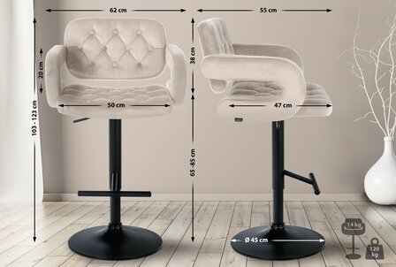 Barstoel Bermuda Zwart, Creme