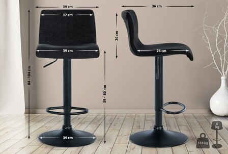 2-delige set barstoelen Bronfard stof, Zwart