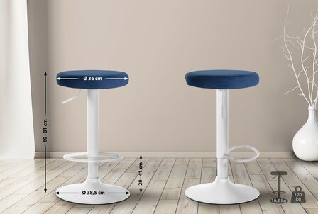 2-delige set barstoelen Pento fluweel wit, Blauw