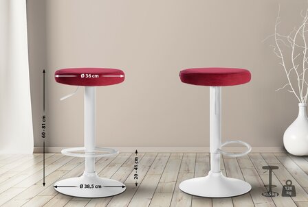 2-delige set barkrukken Pento fluweel wit, Rood