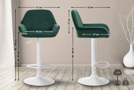 2-delige set barstoelen Brigi fluweel wit, Groen