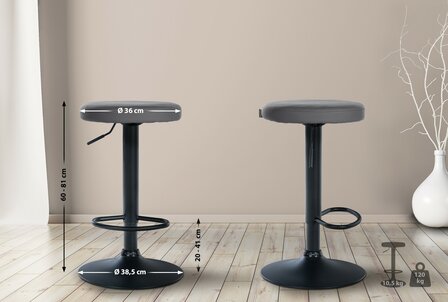 2-delige set barkrukken Pento kunstleer zwart, Grijs