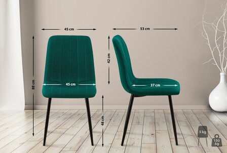 4-delige set stoelen Dojin stof, Groen