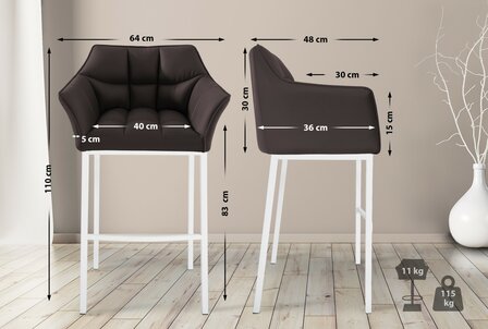 Barstoel Domasa met 4-poots frame wit, Bruin