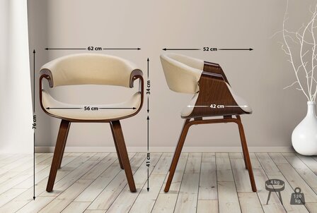 2-delige set eetkamerstoel Feloy stof, Creme