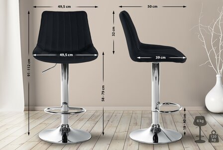 2-delige set barkruk Tino Stof chroom, Zwart