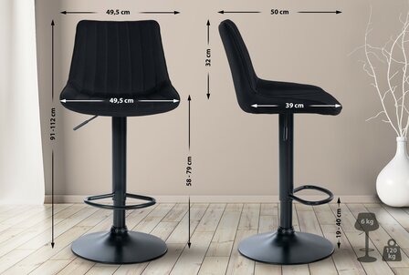 2-delige set barkruk Tino stof zwart, Zwart