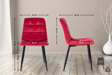 Eetkamerstoel Teldi Fluweel, Rood