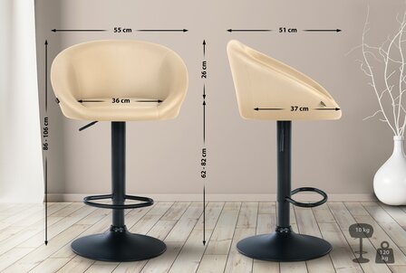 Barstoel Devia Kunstleer zwart, Creme