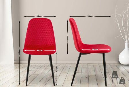 4-delige set stoelen Gevirny Fluweel, Rood