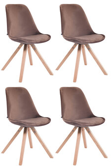 4-delige set stoelen Teulouso Velvet Square naturel, Bruin