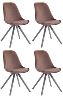 4-delige set stoelen Teulouso Fluweel Rond grijs, Bruin