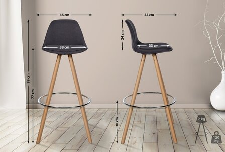 Barstoel Cirbon Stof Rond naturel, Grijs