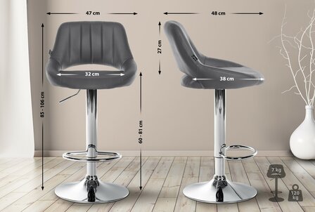 Barstoel Melit Kunstleer chroom, Grijs