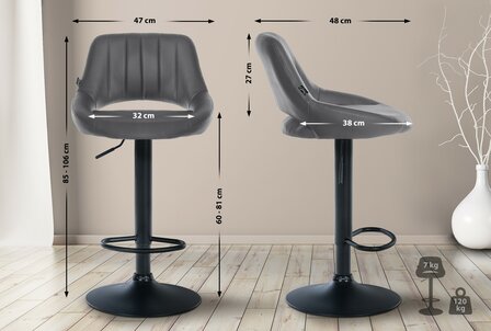 Barstoel Melit Kunstleer zwart, Grijs