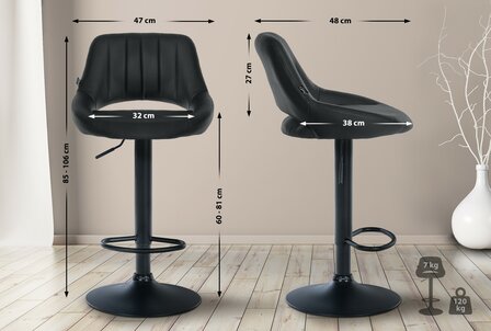 Barstoel Melit Kunstleer zwart, Zwart