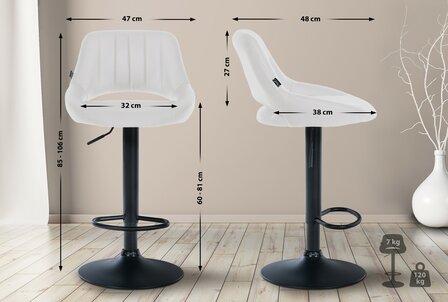 Barstoel Melit Kunstleer zwart, Wit