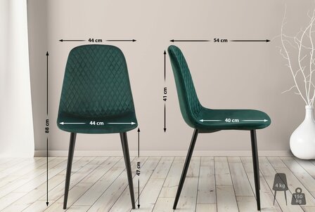 4-delige set stoelen Gevirny fluweel, Groen