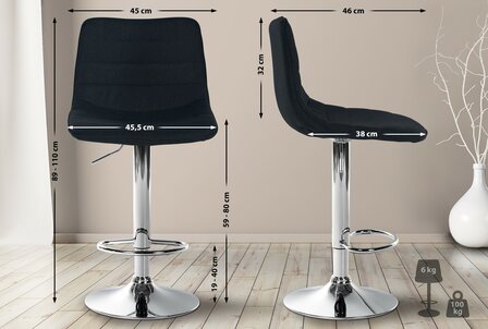 2-delige set barkrukken Lix stof C, Zwart