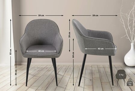 2-delige set eetkamerstoelen Beiso Stof, Grijs