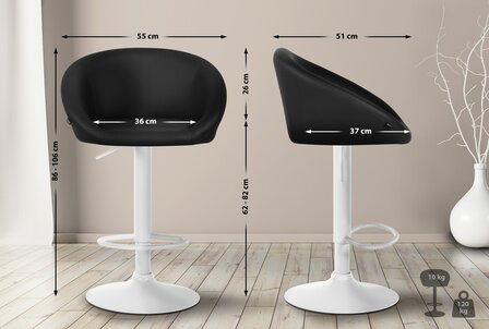 Barstoel Devia Kunstleer wit, Zwart