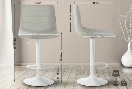 2-delige set barkrukken Lix Stof W, Creme