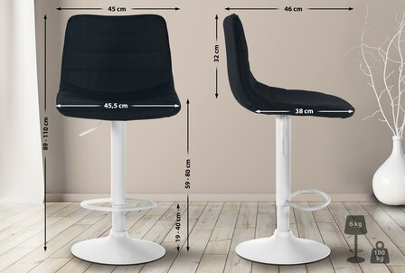 2-delige set barkrukken Lix Stof W, Zwart