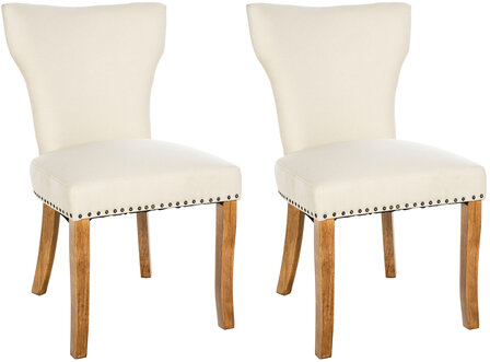 2-delige set eetkamerstoel Zidir stof antiek-licht, Creme