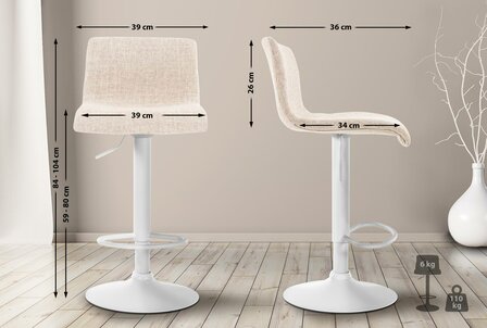 Barstoel Heovor Stof W, Creme
