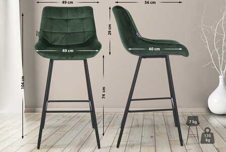 Barkruk Wosten Fluweel, Groen