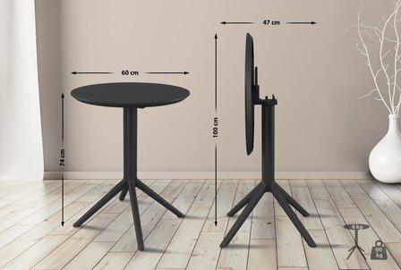 Inklapbare tafel Ska rond, Zwart