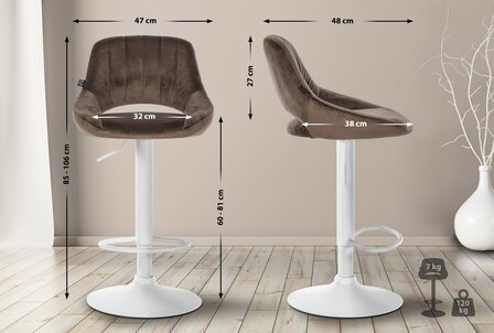 2-delige set barkrukken Melit fluweel W, Bruin