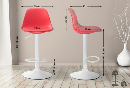 Barstoel Keil Kunstleer wit, Rood