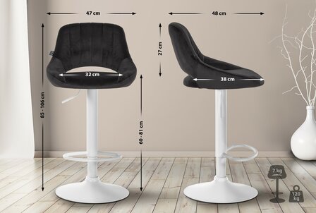 2-delige set barkrukken Melit fluweel W, Zwart