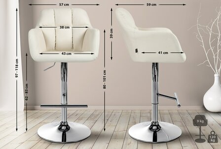 Barstoel Nitimi Kunstleer chroom, Creme